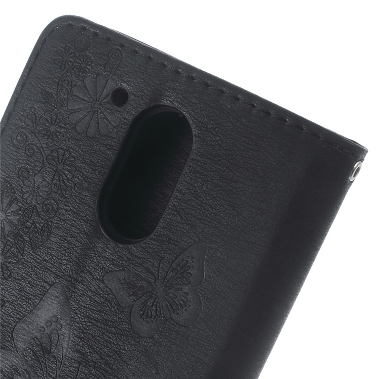 Imprinted Butterfly Leather Wallet Flip Case for Motorola Moto G4/G4 Plus - Black-6