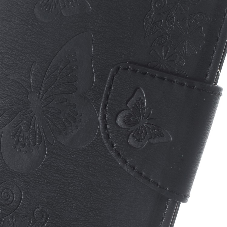 Imprinted Butterfly Leather Wallet Flip Case for Motorola Moto G4/G4 Plus - Black-7