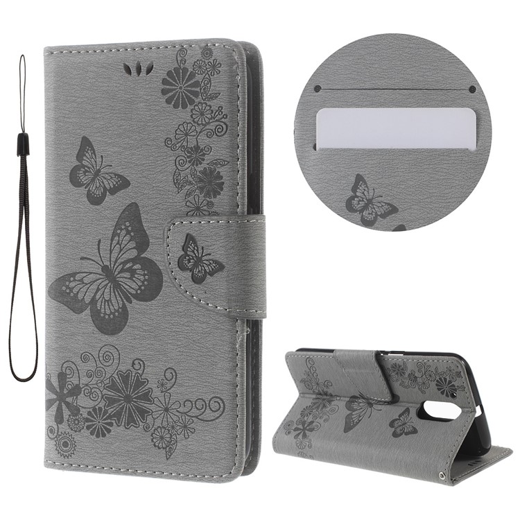 Imprinted Butterfly Leather Wallet Phone Case for Motorola Moto G4/G4 Plus - Grey-1