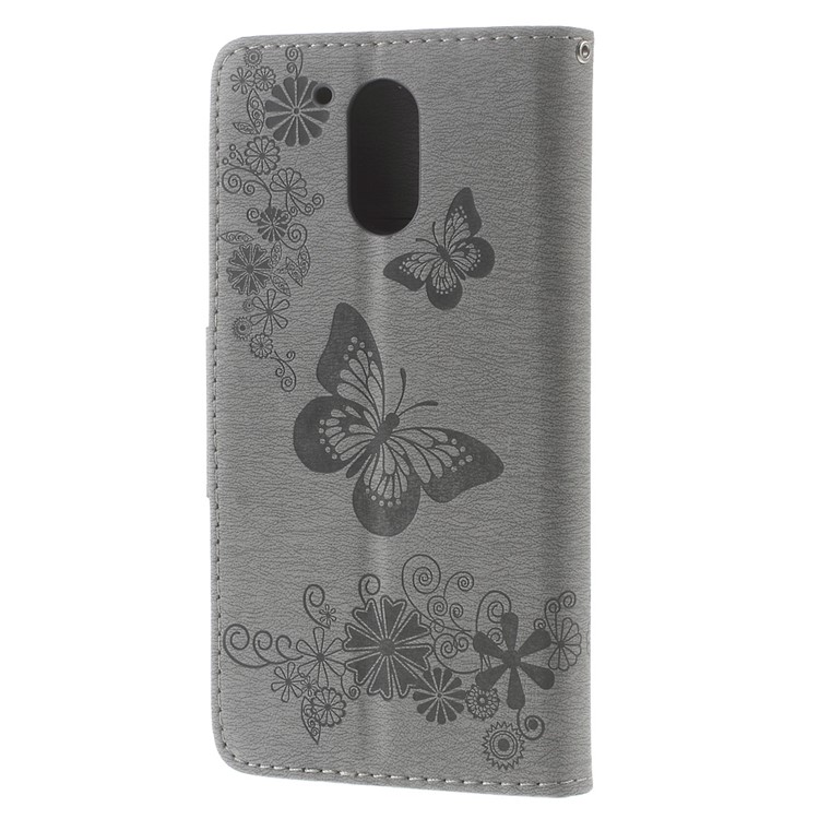 Imprinted Butterfly Leather Wallet Phone Case for Motorola Moto G4/G4 Plus - Grey-2