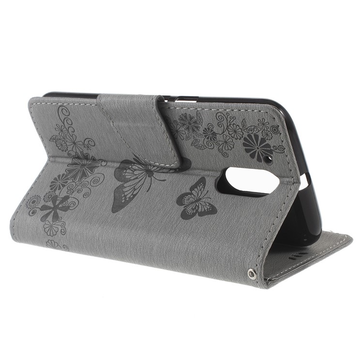 Imprinted Butterfly Leather Wallet Phone Case for Motorola Moto G4/G4 Plus - Grey-3