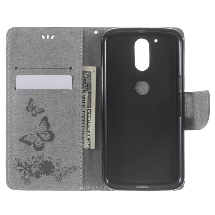 Imprinted Butterfly Leather Wallet Phone Case for Motorola Moto G4/G4 Plus - Grey-4