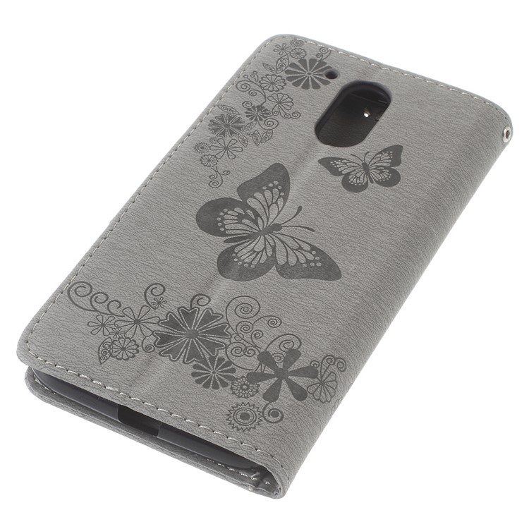Imprinted Butterfly Leather Wallet Phone Case for Motorola Moto G4/G4 Plus - Grey-5