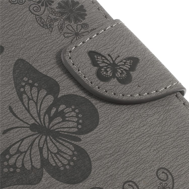 Imprinted Butterfly Leather Wallet Phone Case for Motorola Moto G4/G4 Plus - Grey-6