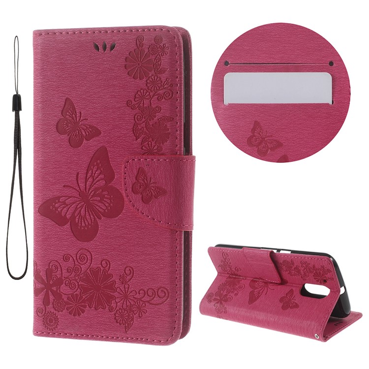 Imprinted Butterfly Leather Wallet Stand Case for Motorola Moto G4/G4 Plus - Rose-1