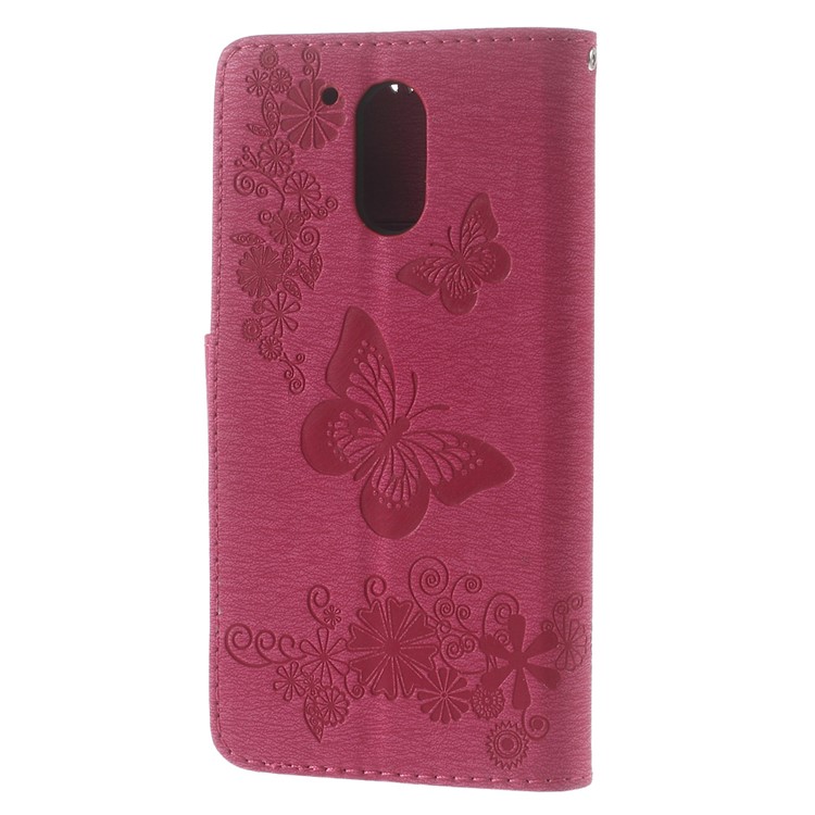 Imprinted Butterfly Leather Wallet Stand Case for Motorola Moto G4/G4 Plus - Rose-2
