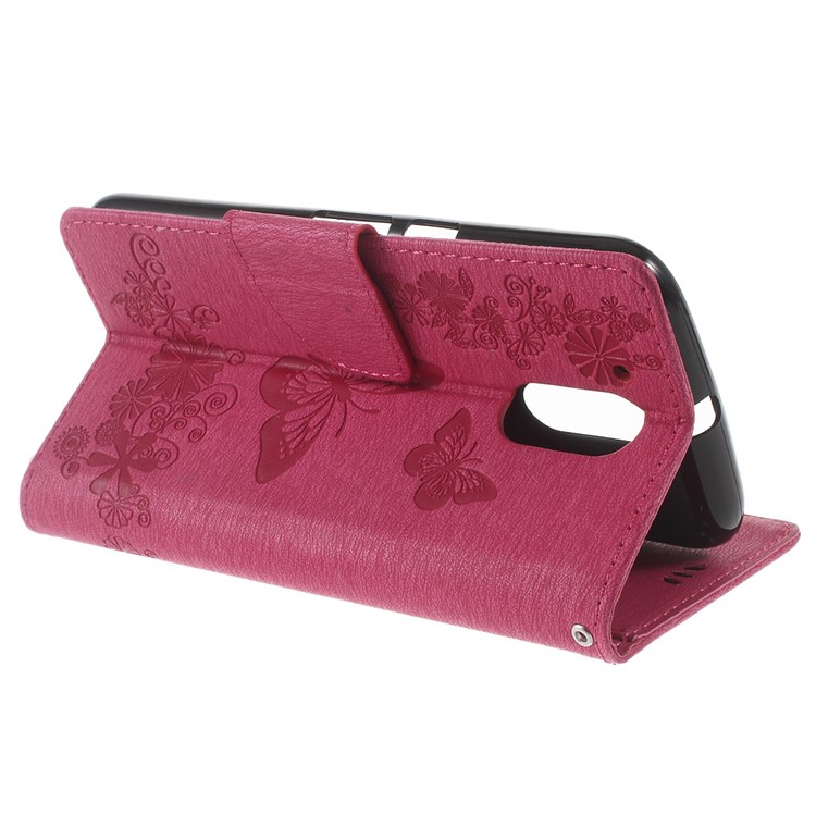 Imprinted Butterfly Leather Wallet Stand Case for Motorola Moto G4/G4 Plus - Rose-3