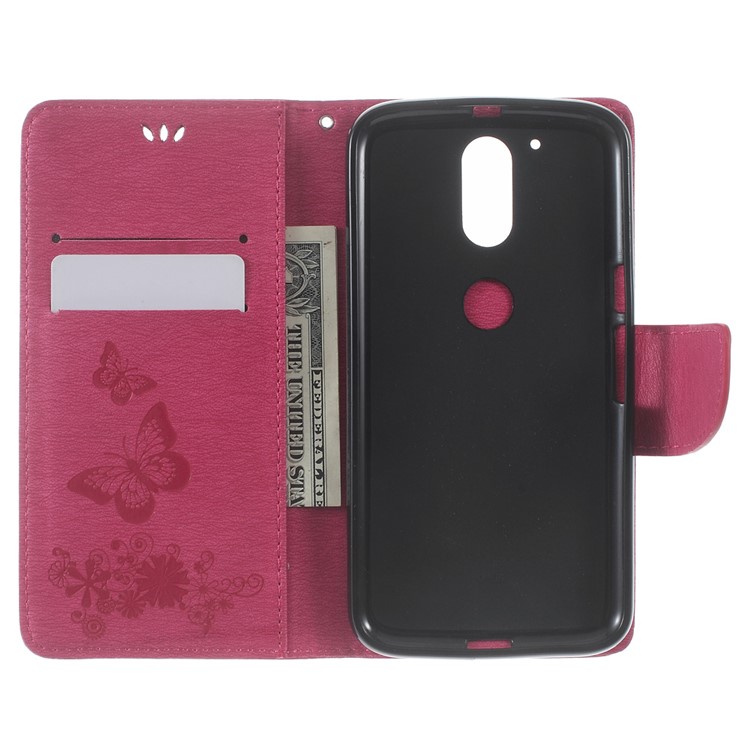 Imprinted Butterfly Leather Wallet Stand Case for Motorola Moto G4/G4 Plus - Rose-4