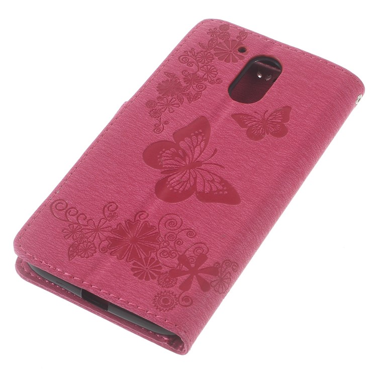 Imprinted Butterfly Leather Wallet Stand Case for Motorola Moto G4/G4 Plus - Rose-5