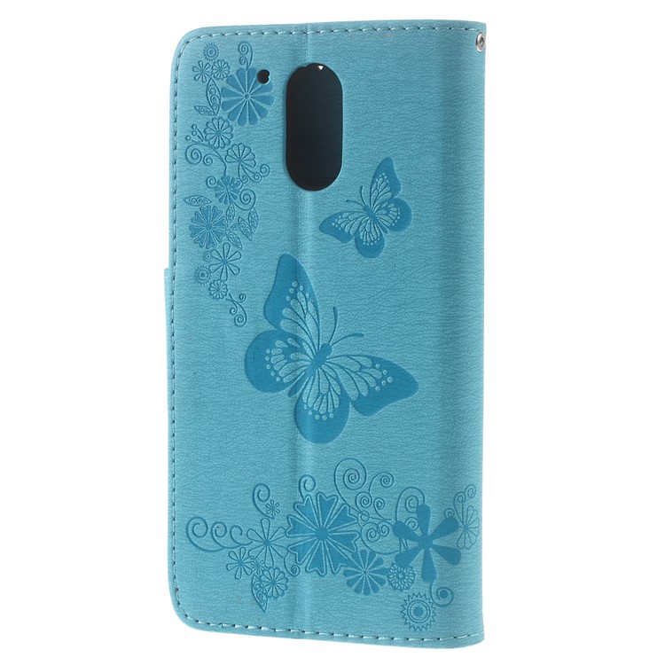 Imprinted Butterfly Leather Wallet Flip Case for Motorola Moto G4/G4 Plus - Blue-2