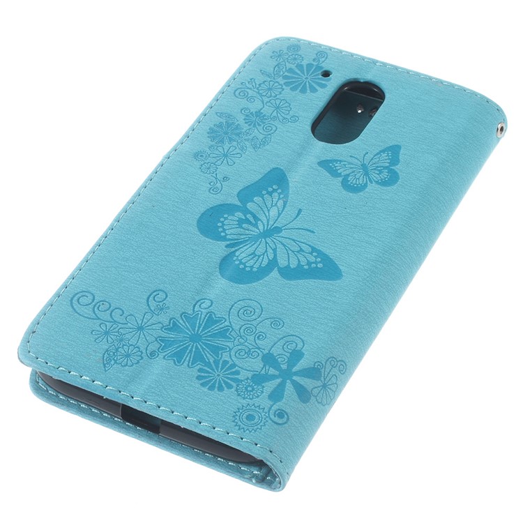Imprinted Butterfly Leather Wallet Flip Case for Motorola Moto G4/G4 Plus - Blue-5