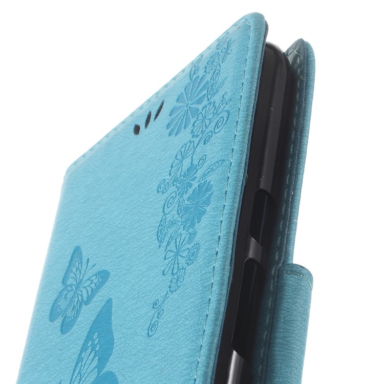 Imprinted Butterfly Leather Wallet Flip Case for Motorola Moto G4/G4 Plus - Blue-6
