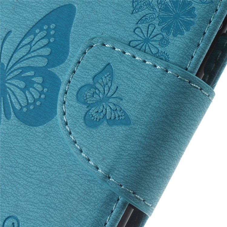 Imprinted Butterfly Leather Wallet Flip Case for Motorola Moto G4/G4 Plus - Blue-7