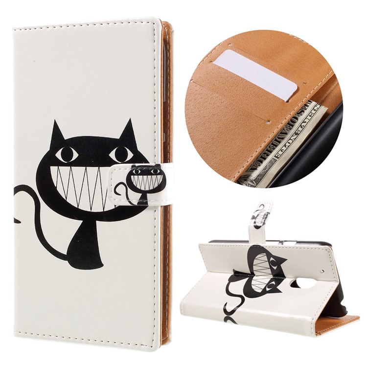 Patterned Flip Leather Wallet Cover for Motorola Moto G4 Play - Funny Cat-1