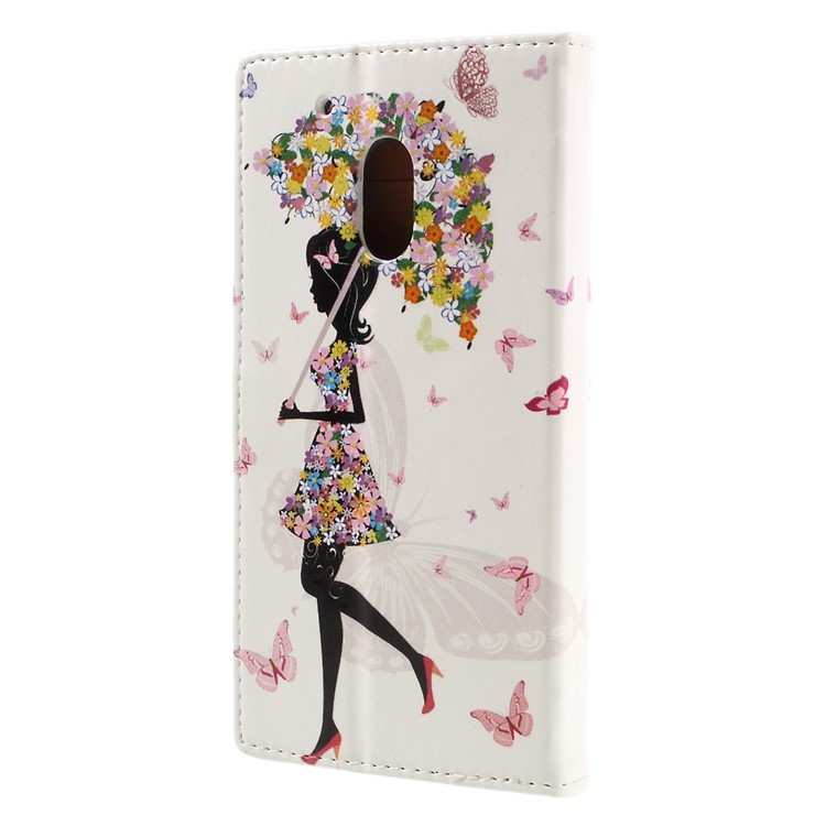 Flip Leather Wallet Stand Case for Motorola Moto G4 Play - Girl Holding Flowered Umbrella-2