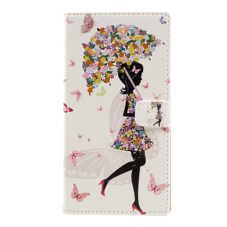 Flip Leather Wallet Stand Case for Motorola Moto G4 Play - Girl Holding Flowered Umbrella-3