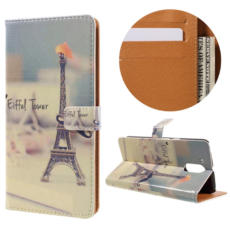 Stylish Pattern Leather Wallet Stand Case for Motorola Moto G4 / G4 Plus - Eiffel Tower-1