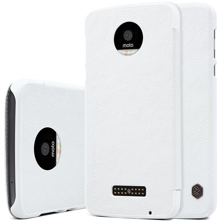 NILLKIN Qin Series Leather Card Holder Cover for Motorola Moto Z - White-6