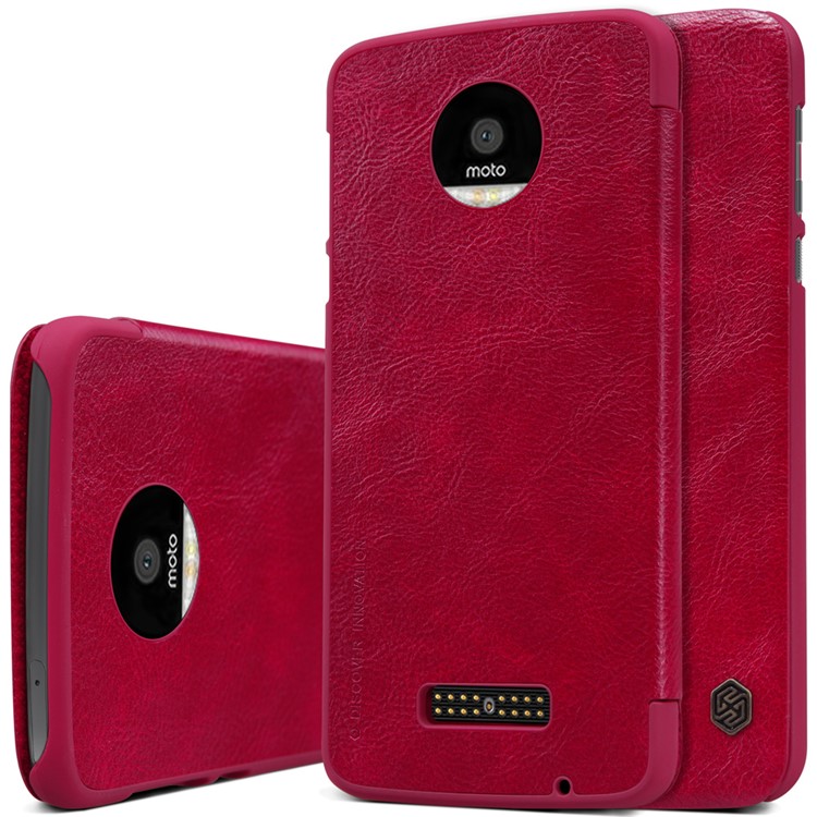 NILLKIN Qin Series Leather Case with Stand for Motorola Moto Z - Red-6