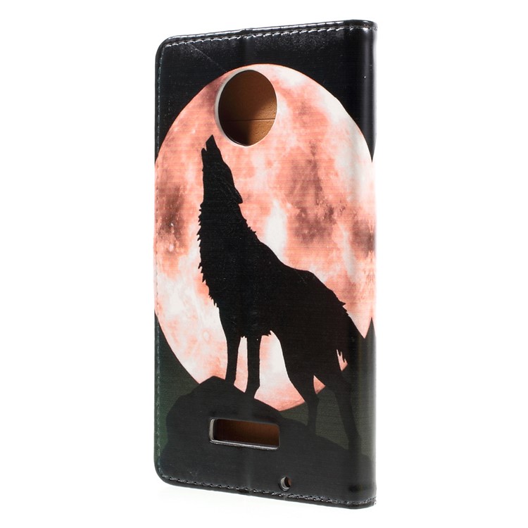 Patterned Stand Leather Case for Motorola Moto Z Force - Wolf Howling at the Moon-2