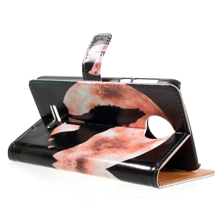 Patterned Stand Leather Case for Motorola Moto Z Force - Wolf Howling at the Moon-5