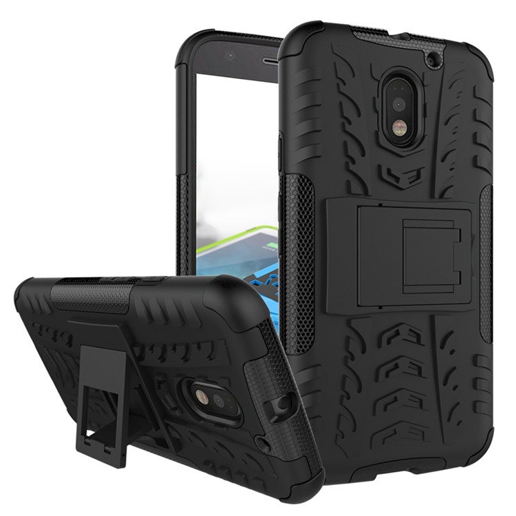 Anti-slip PC + TPU Hybrid Case with Kickstand for Motorola Moto E3 - Black-1