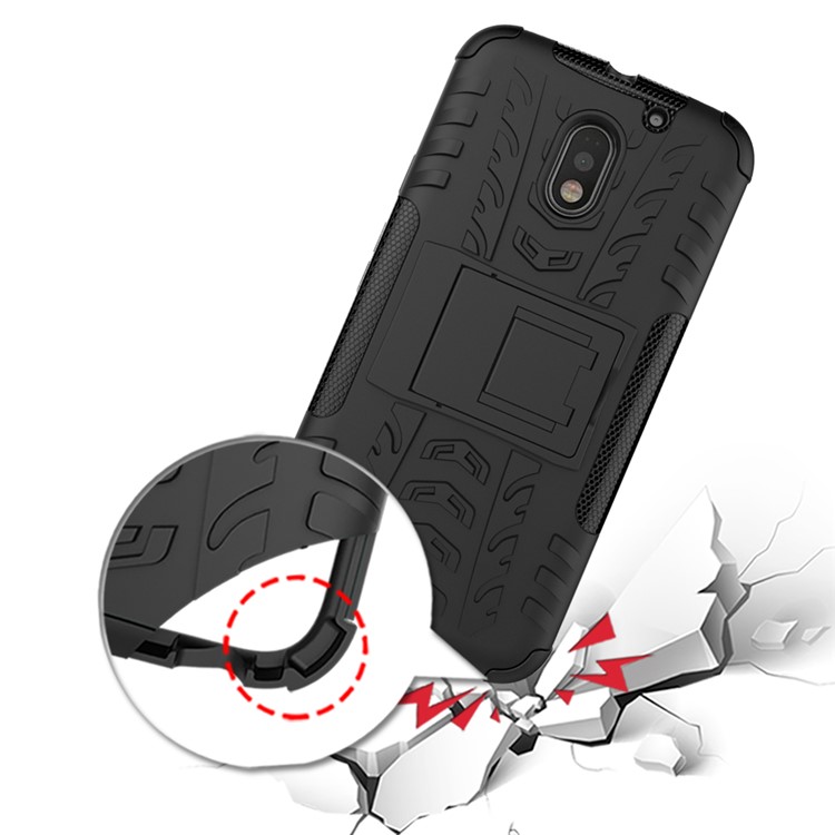 Anti-slip PC + TPU Hybrid Case with Kickstand for Motorola Moto E3 - Black-11