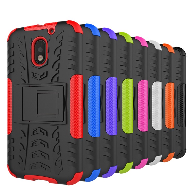 Anti-slip PC + TPU Hybrid Case with Kickstand for Motorola Moto E3 - Black-12