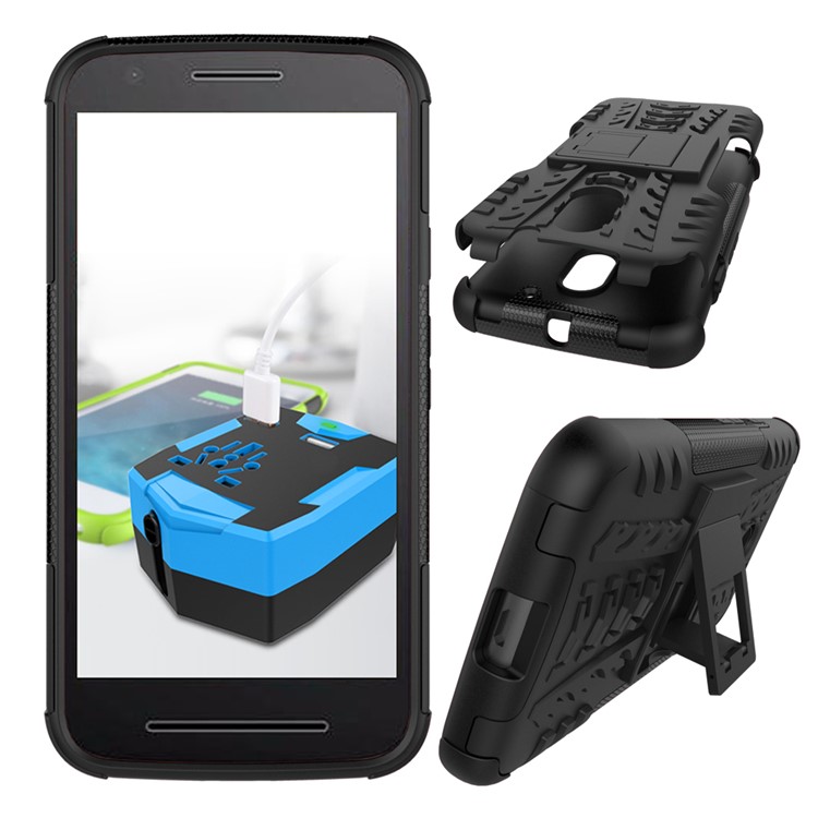 Anti-slip PC + TPU Hybrid Case with Kickstand for Motorola Moto E3 - Black-2