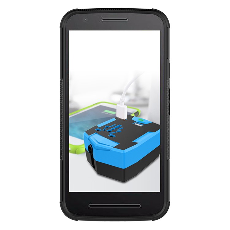 Anti-slip PC + TPU Hybrid Case with Kickstand for Motorola Moto E3 - Black-3