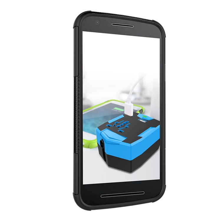 Anti-slip PC + TPU Hybrid Case with Kickstand for Motorola Moto E3 - Black-6