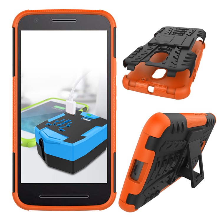 Anti-slip PC + TPU Hybrid Case Cover with Kickstand for Motorola Moto E3 - Orange-2