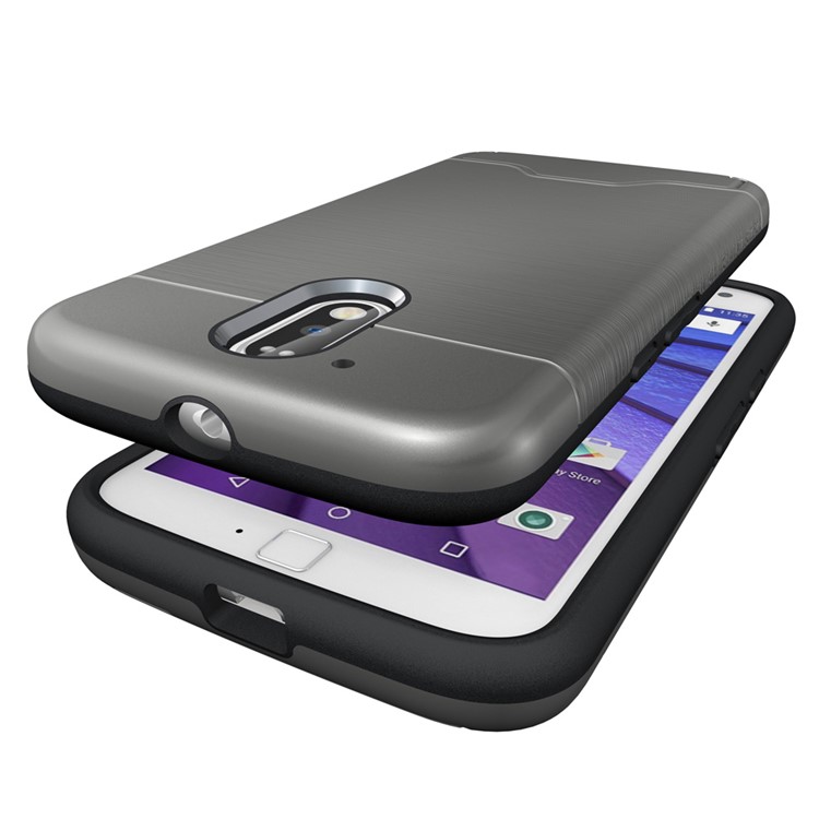 Brushed PC TPU Kickstand Card Slot Back Case for Motorola Moto G4 / G4 Plus - Grey-10