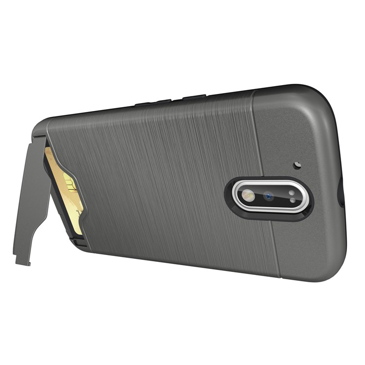 Brushed PC TPU Kickstand Card Slot Back Case for Motorola Moto G4 / G4 Plus - Grey-14