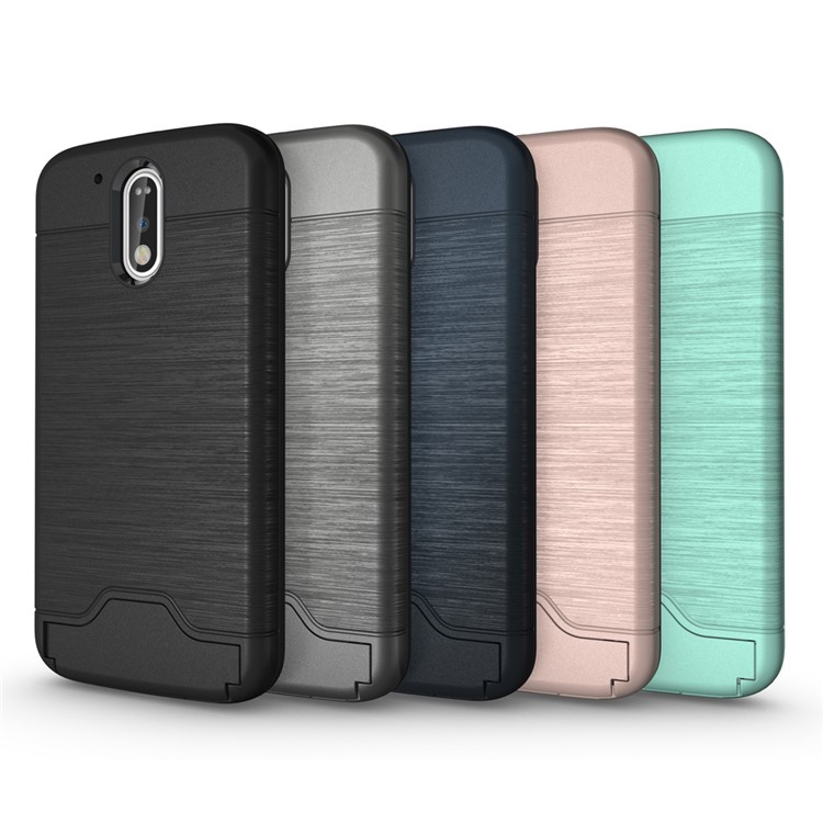 Brushed PC TPU Kickstand Card Slot Back Case for Motorola Moto G4 / G4 Plus - Grey-15