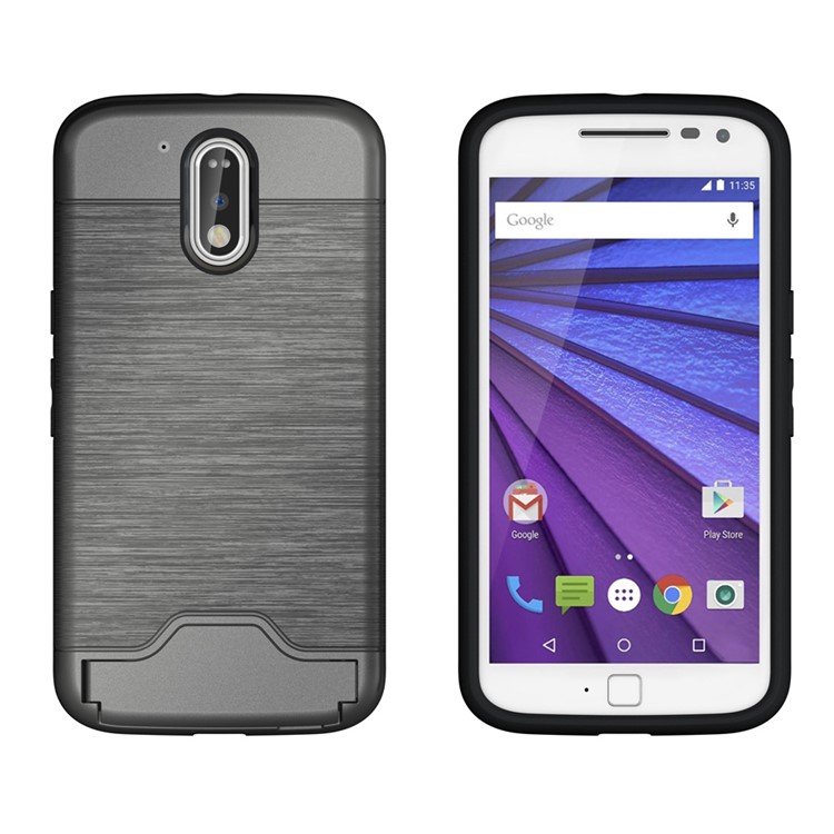 Brushed PC TPU Kickstand Card Slot Back Case for Motorola Moto G4 / G4 Plus - Grey-2