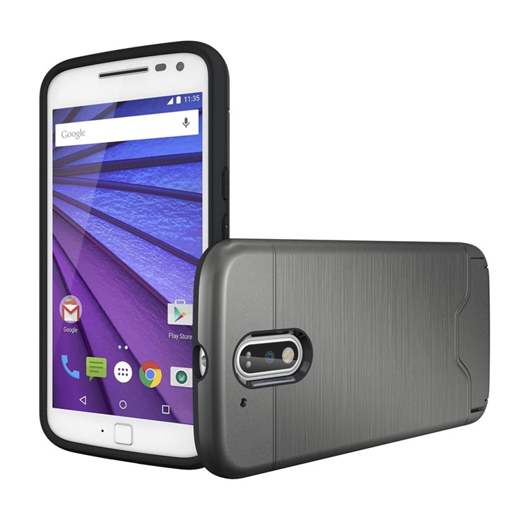 Brushed PC TPU Kickstand Card Slot Back Case for Motorola Moto G4 / G4 Plus - Grey-4
