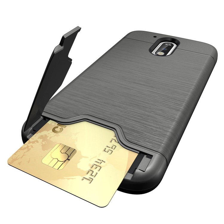 Brushed PC TPU Kickstand Card Slot Back Case for Motorola Moto G4 / G4 Plus - Grey-6