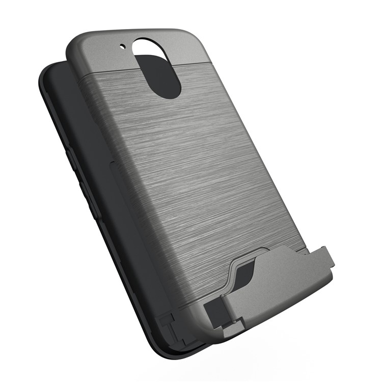 Brushed PC TPU Kickstand Card Slot Back Case for Motorola Moto G4 / G4 Plus - Grey-7