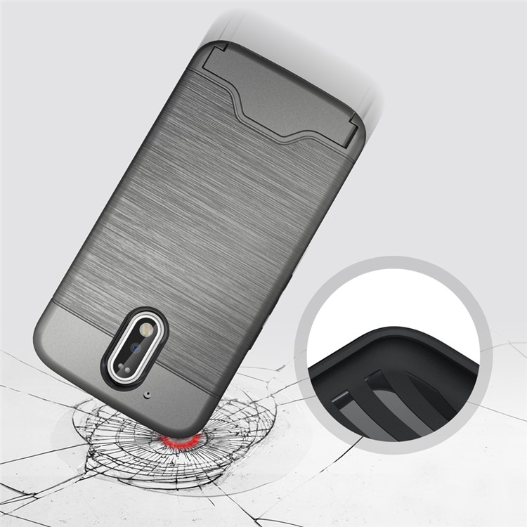 Brushed PC TPU Kickstand Card Slot Back Case for Motorola Moto G4 / G4 Plus - Grey-8