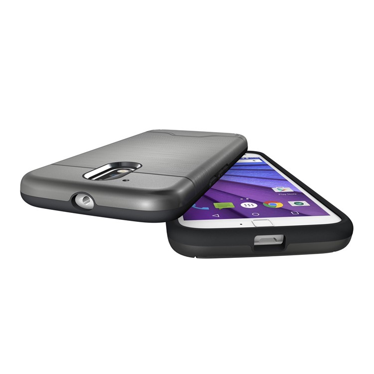 Brushed PC TPU Kickstand Card Slot Back Case for Motorola Moto G4 / G4 Plus - Grey-9