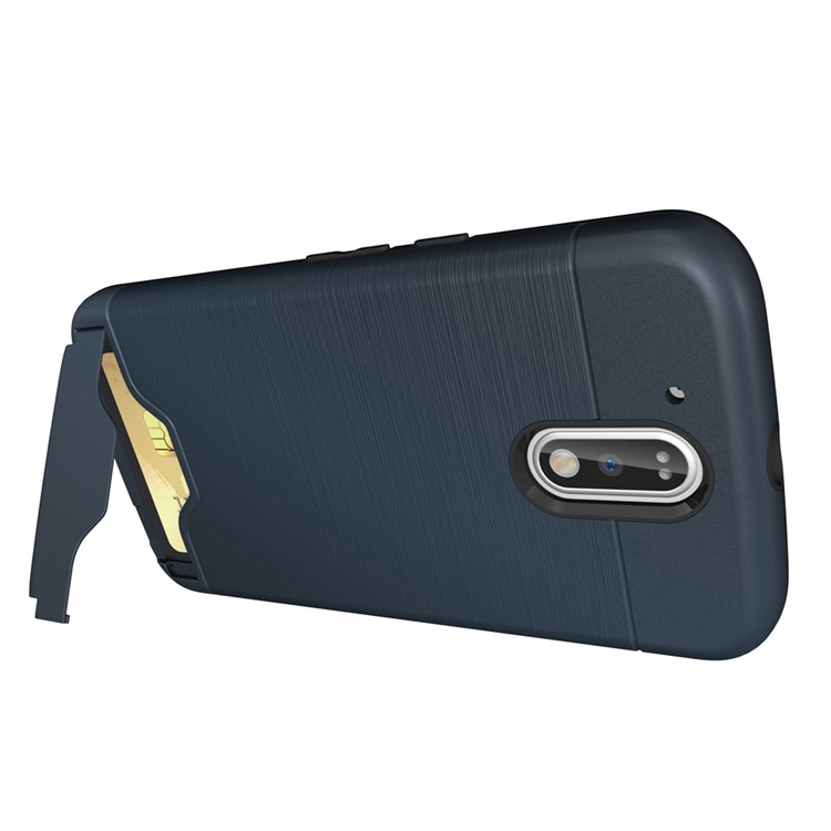 Brushed PC TPU Kickstand Card Slot Hard Case for Motorola Moto G4 / G4 Plus - Dark Blue-10