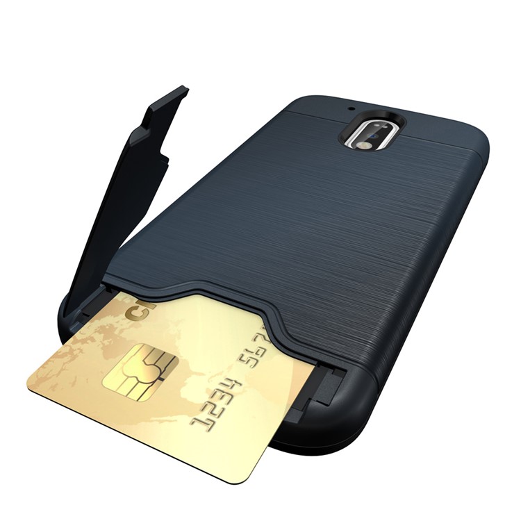 Brushed PC TPU Kickstand Card Slot Hard Case for Motorola Moto G4 / G4 Plus - Dark Blue-2