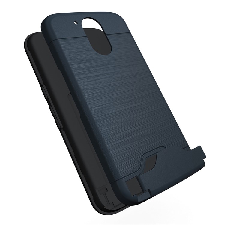 Brushed PC TPU Kickstand Card Slot Hard Case for Motorola Moto G4 / G4 Plus - Dark Blue-3