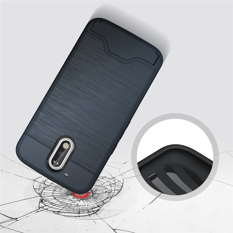 Brushed PC TPU Kickstand Card Slot Hard Case for Motorola Moto G4 / G4 Plus - Dark Blue-4