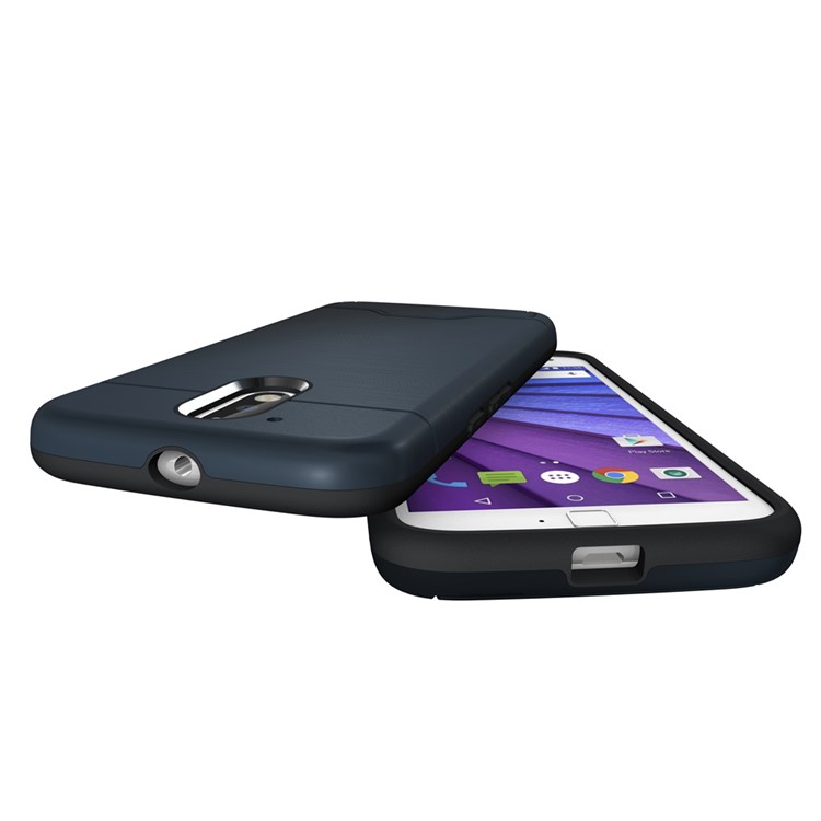Brushed PC TPU Kickstand Card Slot Hard Case for Motorola Moto G4 / G4 Plus - Dark Blue-5