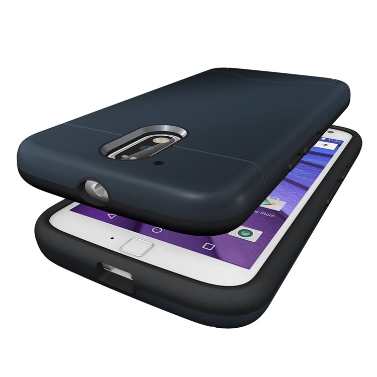Brushed PC TPU Kickstand Card Slot Hard Case for Motorola Moto G4 / G4 Plus - Dark Blue-6
