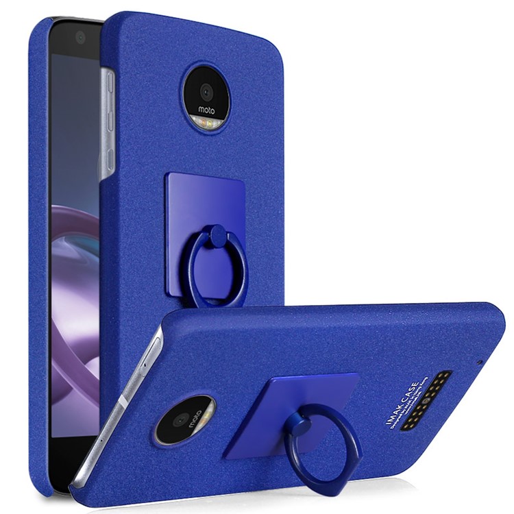 IMAK Matte Hard Plastic Case with Ring Kickstand for Motorola Moto Z Play - Blue-1