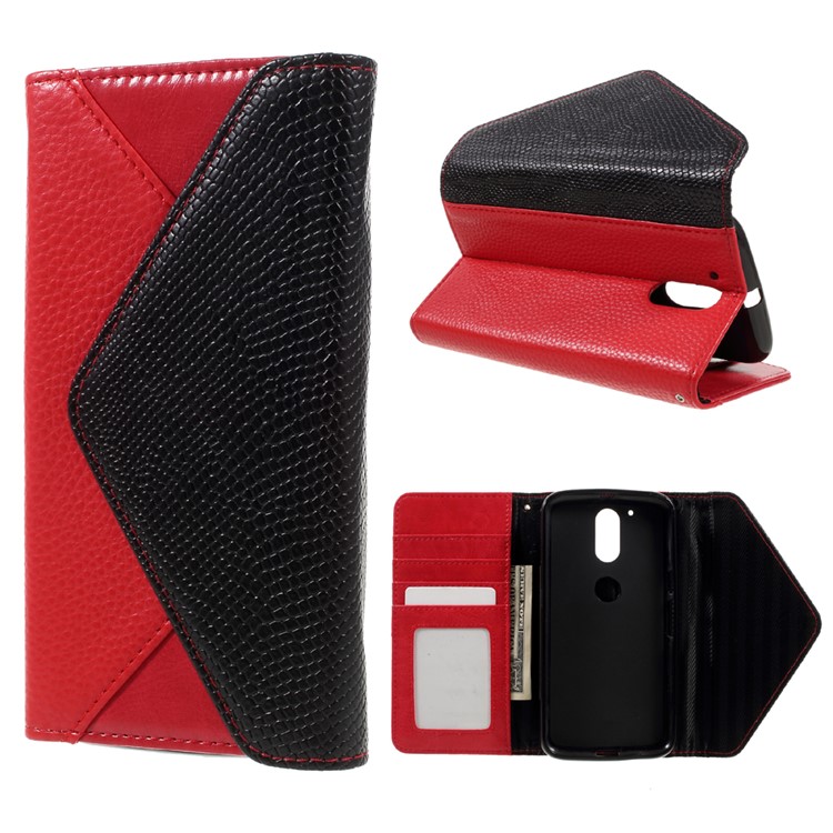 Envelope Style Wallet Leather Stand Case for Motorola Moto G4 Play - Black / Red-1