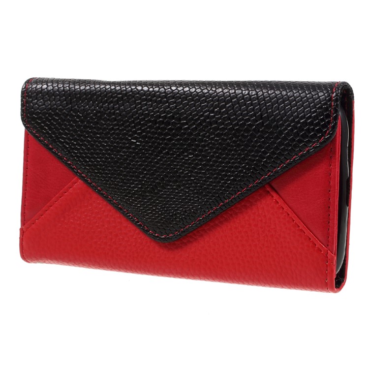 Envelope Style Wallet Leather Stand Case for Motorola Moto G4 Play - Black / Red-3
